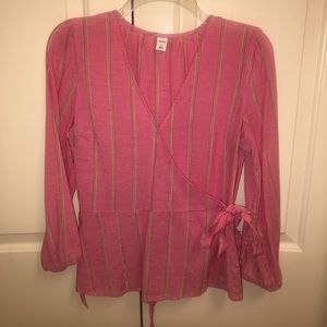 Pink Striped Wrap Top